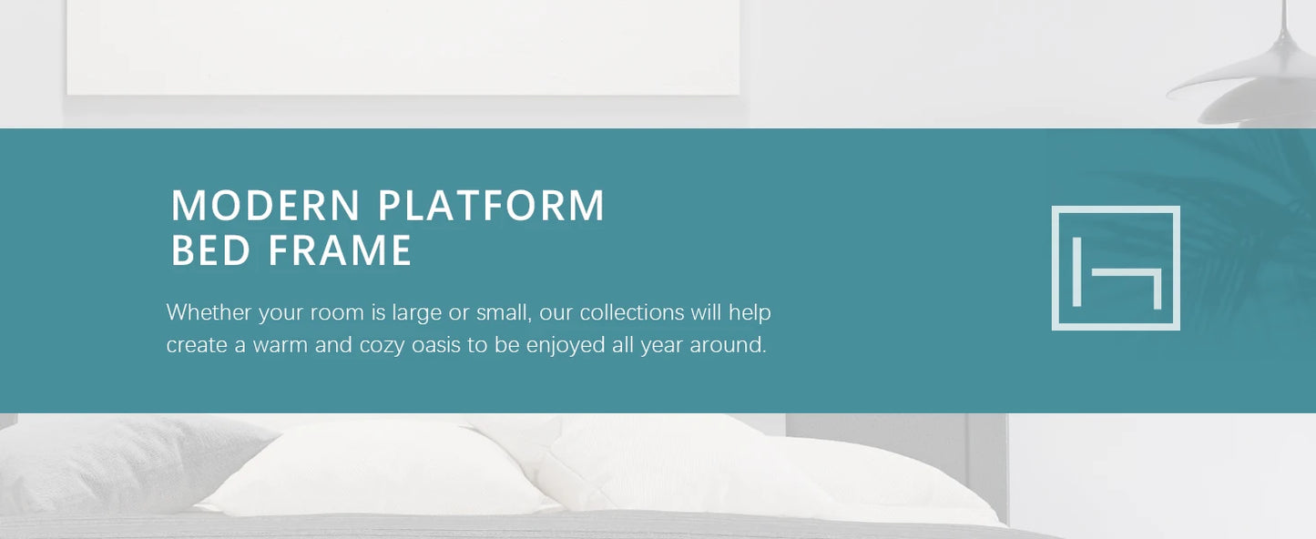 HOOMIC Modern Faux Leather Bed Frame with Iron Pieces Decor, Low Profile Platform Bed with Height-Adjustable Headboard