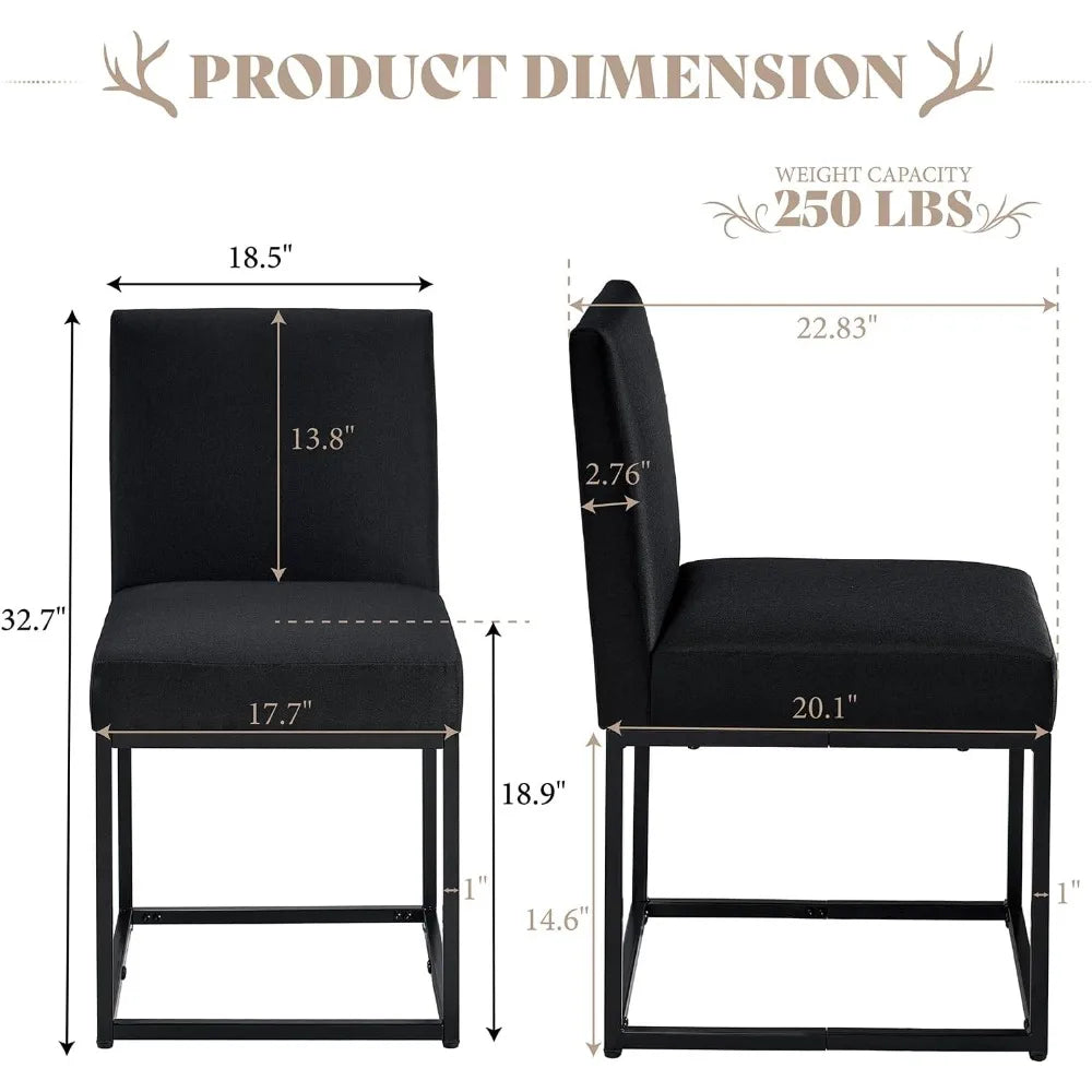 Mid Century Linen Dining Chairs Set of 6, Modern Upholstered Dinner Chairs with Metal Frame for Restaurant, Dining Room, Kitchen