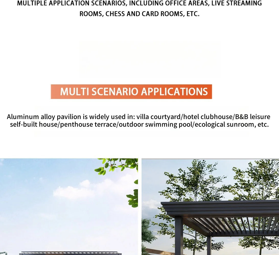 Louver Pergola with LED Light Aluminum Electric Wall Mounted Pavilion Waterproof 6x4 Louvered Aluminium Bioclimatic Pergolas