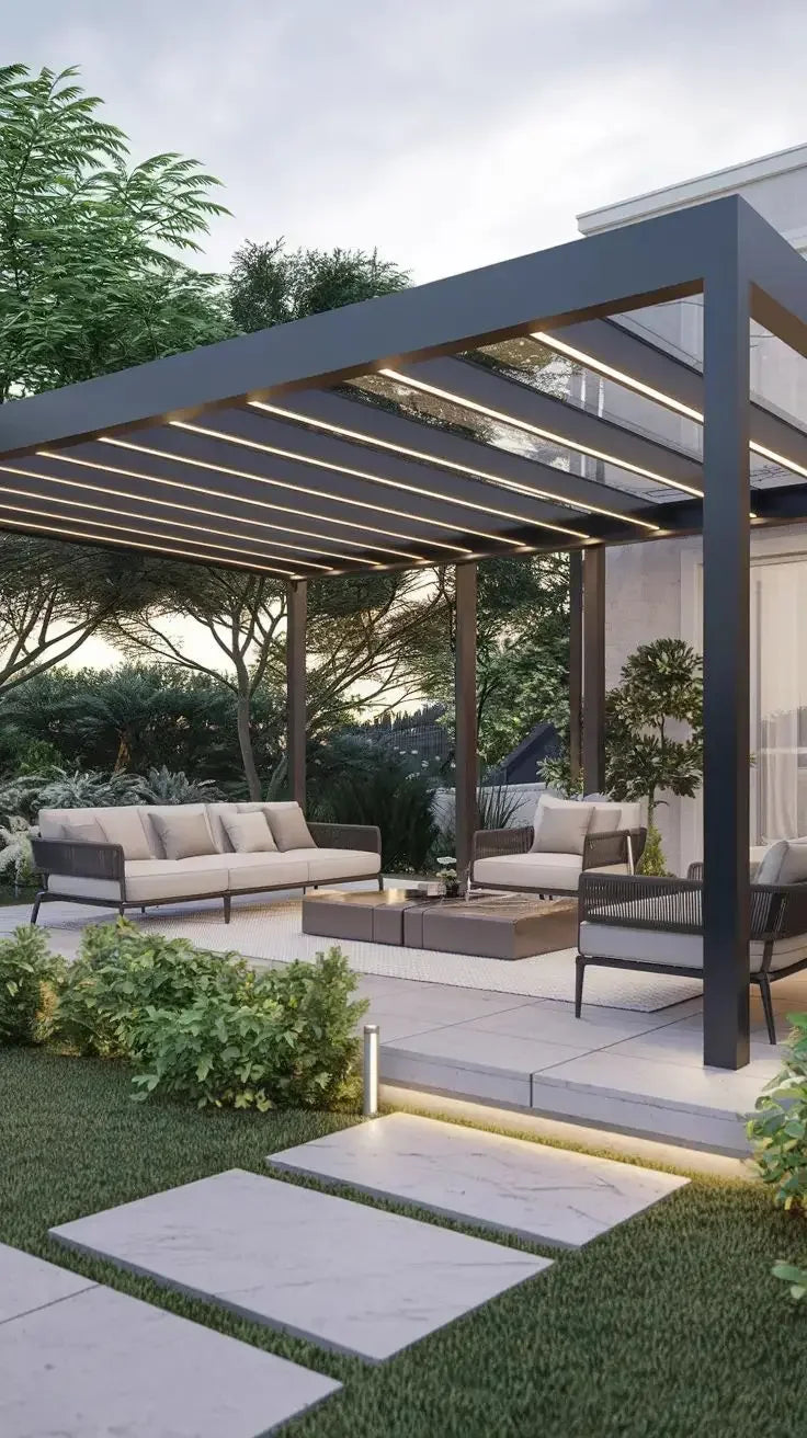 Louver Pergola with LED Light Aluminum Electric Wall Mounted Pavilion Waterproof 6x4 Louvered Aluminium Bioclimatic Pergolas