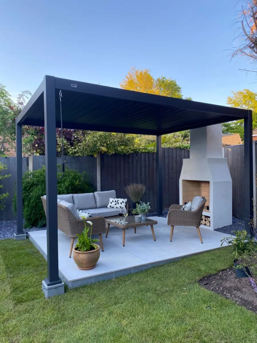 Louver Pergola with LED Light Aluminum Electric Wall Mounted Pavilion Waterproof 6x4 Louvered Aluminium Bioclimatic Pergolas