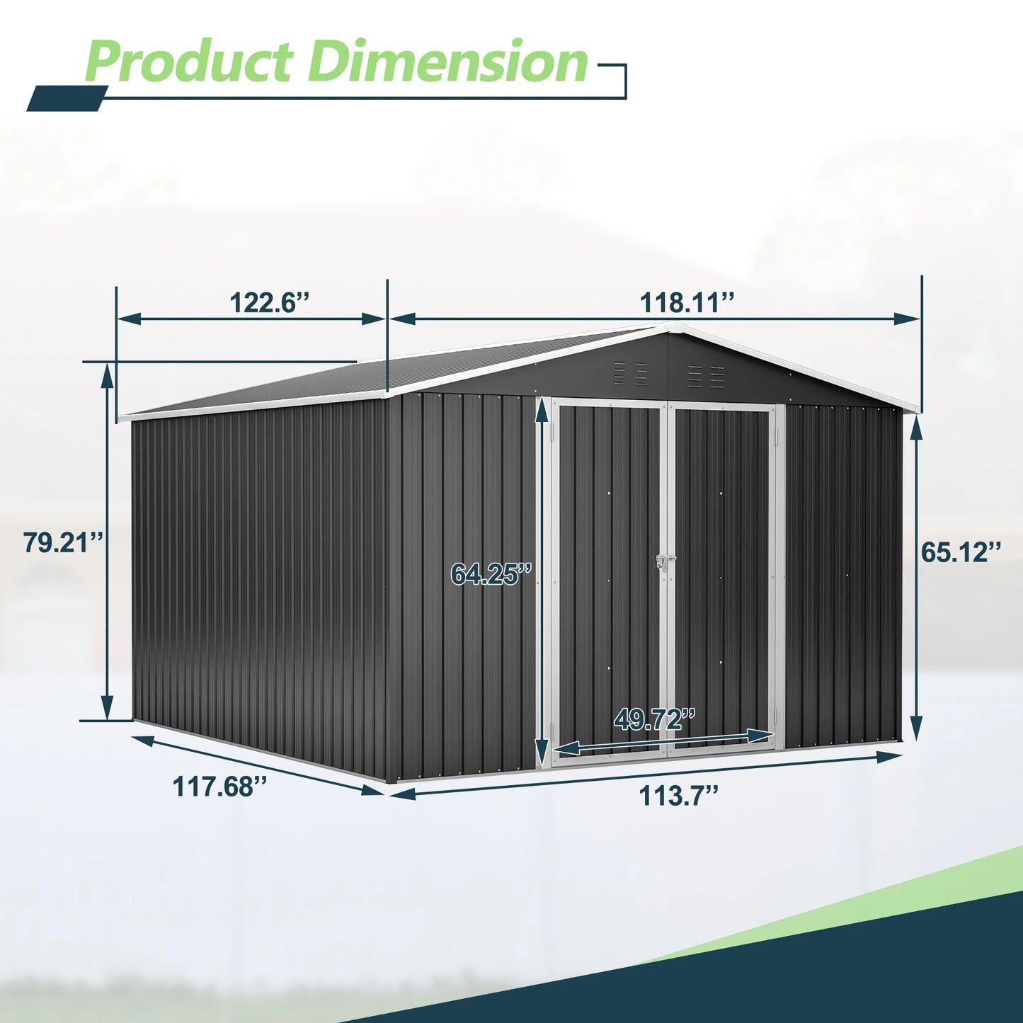 LZBEITEM Outdoor Storage Shed 10x10 FT, Utility Metal Tool Storage with Lockable Doors and Updated Frame Structure, Black