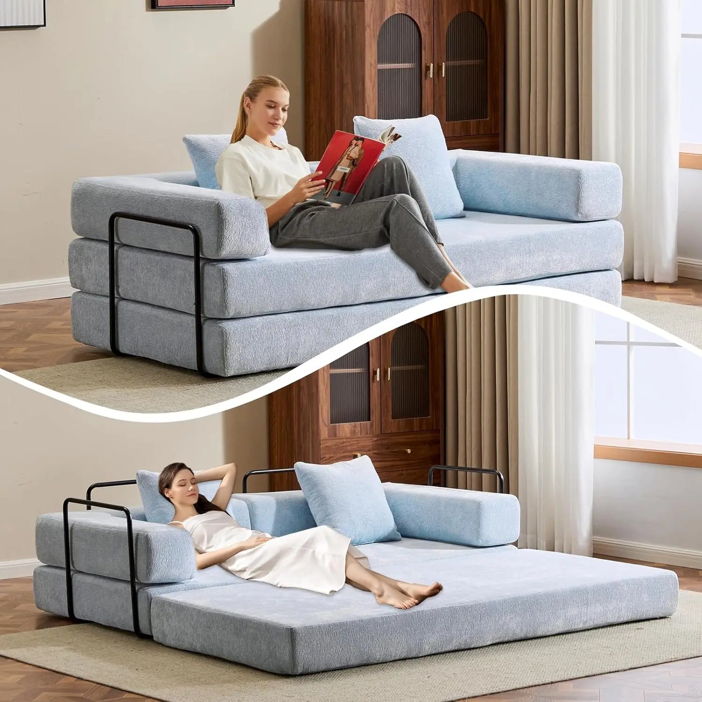 MBM Convertible Sleeper Sofa Bed – Folding Lounge Couch with Pillow