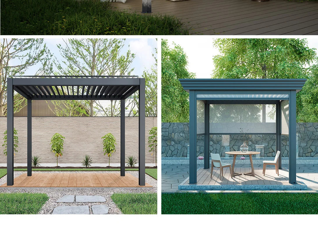 Louver Pergola with LED Light Aluminum Electric Wall Mounted Pavilion Waterproof 6x4 Louvered Aluminium Bioclimatic Pergolas