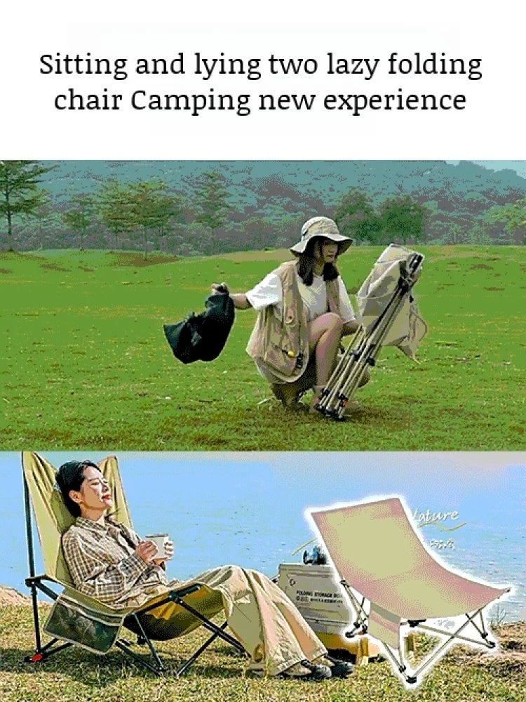 Portable Office Chair Stool Adjustable Camping Fishing Leisure Chair Lunch Break Back Moon Chair Outdoor Folding Lounge Chair