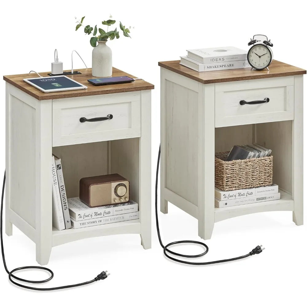 Nightstands, Set of 2 Bedside Tables Side Tables with Drawer Open Compartment for Bedroom Furniture, Nightstands