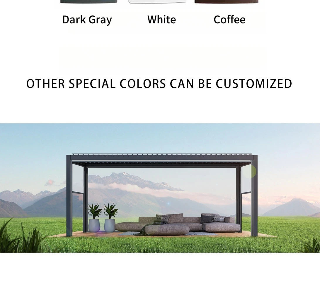 Louver Pergola with LED Light Aluminum Electric Wall Mounted Pavilion Waterproof 6x4 Louvered Aluminium Bioclimatic Pergolas