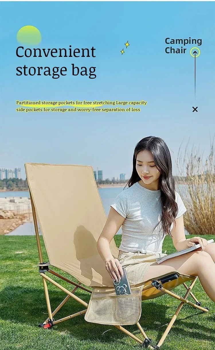 Portable Office Chair Stool Adjustable Camping Fishing Leisure Chair Lunch Break Back Moon Chair Outdoor Folding Lounge Chair