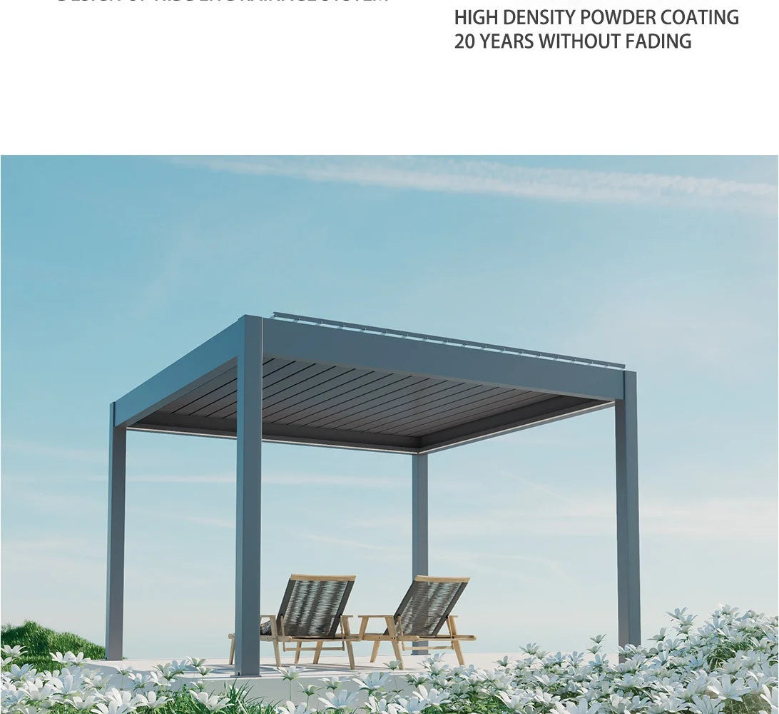 Louver Pergola with LED Light Aluminum Electric Wall Mounted Pavilion Waterproof 6x4 Louvered Aluminium Bioclimatic Pergolas