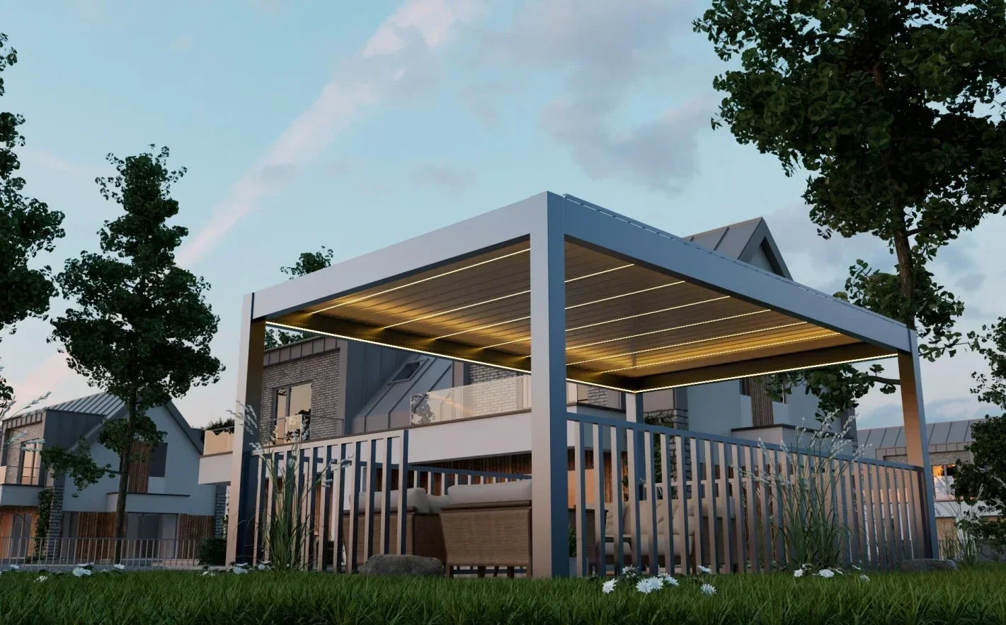 Louver Pergola with LED Light Aluminum Electric Wall Mounted Pavilion Waterproof 6x4 Louvered Aluminium Bioclimatic Pergolas