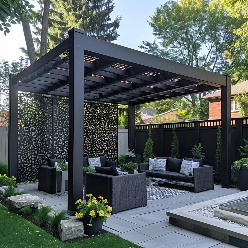Louver Pergola with LED Light Aluminum Electric Wall Mounted Pavilion Waterproof 6x4 Louvered Aluminium Bioclimatic Pergolas