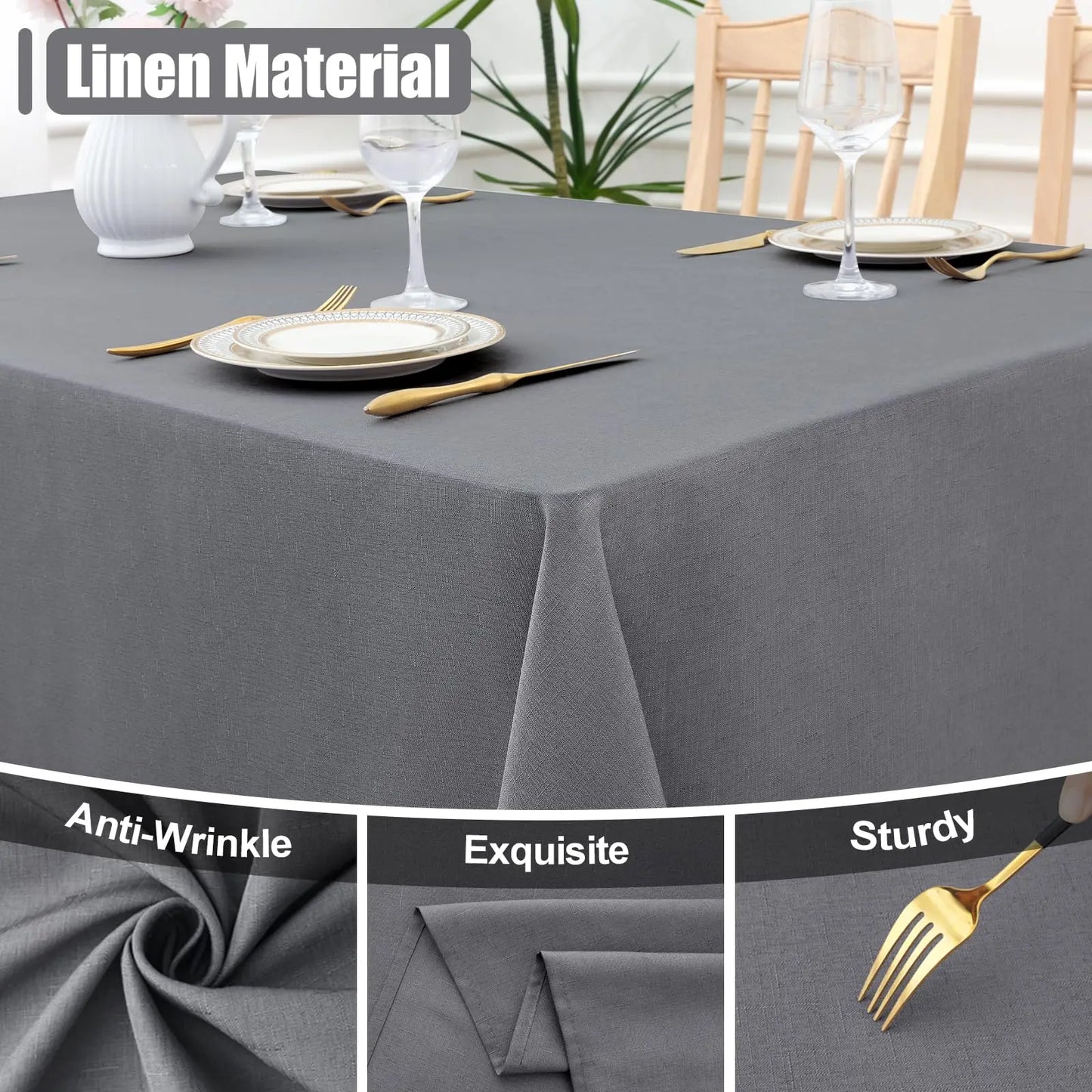 Olanly Rectangle Tablecloth Faux Linen Table Cloth Waterproof Wipeable Fabric Tablecloth Washable Table Cover For Kitchen Dining