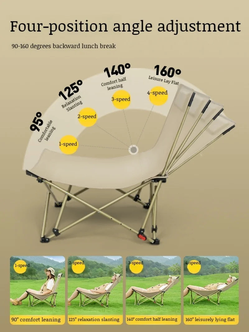 Portable Office Chair Stool Adjustable Camping Fishing Leisure Chair Lunch Break Back Moon Chair Outdoor Folding Lounge Chair