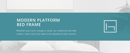 HOOMIC Modern Faux Leather Bed Frame with Iron Pieces Decor, Low Profile Platform Bed with Height-Adjustable Headboard