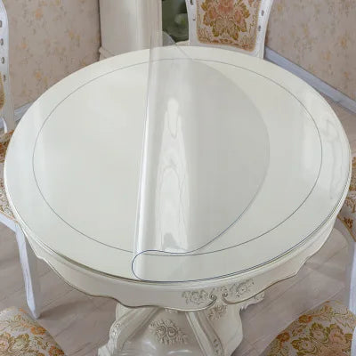 2022 New Round PVC Tablecloth Waterproof Oilproof able Cover Glass Soft Cloth Table Cover Home Kitchen Dining Room Placemat 1mm