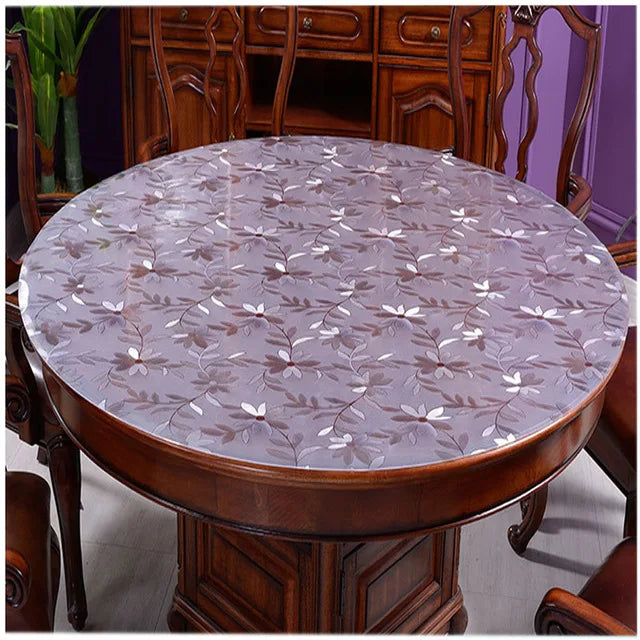 2022 New Round PVC Tablecloth Waterproof Oilproof able Cover Glass Soft Cloth Table Cover Home Kitchen Dining Room Placemat 1mm