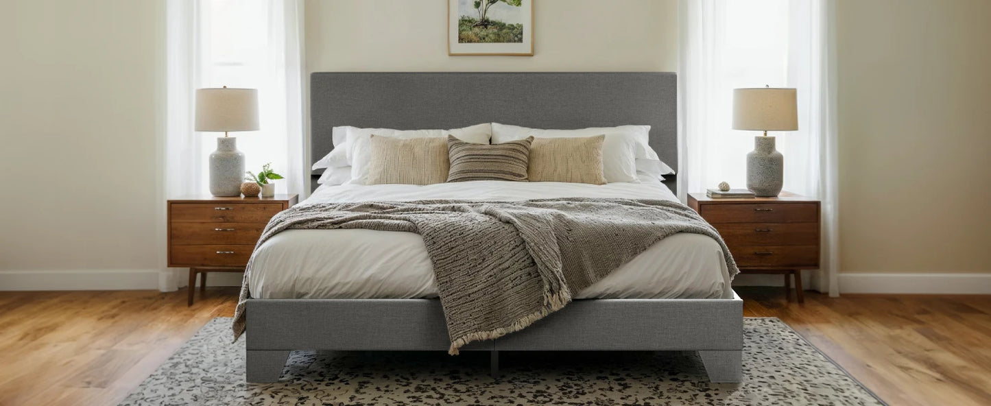 HOOMIC Upholstered Bed Frame with Adjustable Headboard, Soft Linen Fabric, Strong Supporting Structure, Noise-Free Allewie