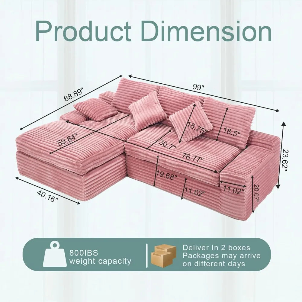 Modern Cloud Sectional Couch with L-Shape Chaise, Modular Boneless Sofa with Deep Seat, Comfy Plush Upholstered Couches