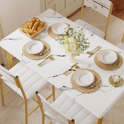 Dining Table Set for 4, Wood Kitchen Table with Upholstered Chairs for Kitchen & Dining Room, Compact Dining Set for Smal