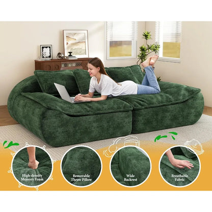 Sectional Living Room Sofa 2-Seater Modular Couch – Comfy Loveseat with Throw, Deep Seat Small Sofa for Compact Space