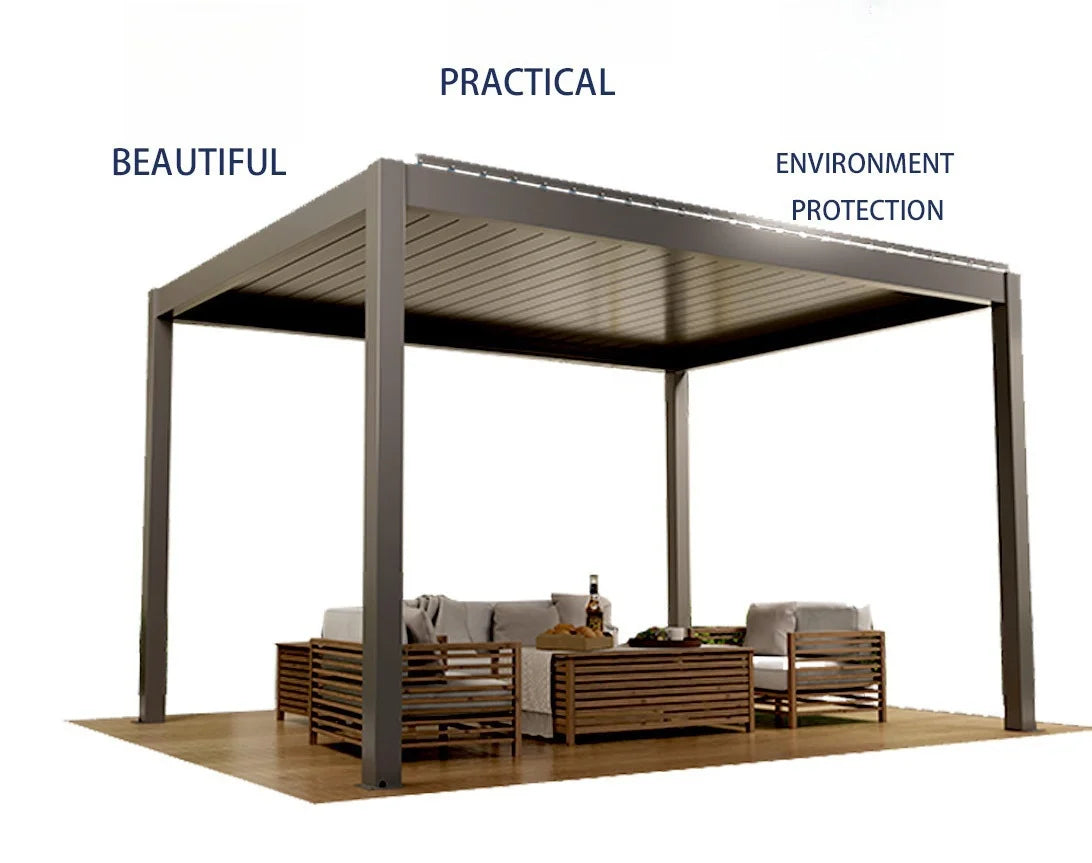 Louver Pergola with LED Light Aluminum Electric Wall Mounted Pavilion Waterproof 6x4 Louvered Aluminium Bioclimatic Pergolas