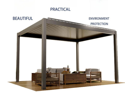 Louver Pergola with LED Light Aluminum Electric Wall Mounted Pavilion Waterproof 6x4 Louvered Aluminium Bioclimatic Pergolas