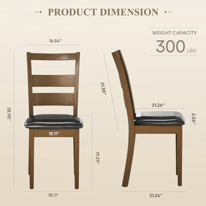 Upholstered Dining Chairs Set of 4, PU Leather Ladder High Back Dining Room Kitchen Side Chair with Adjustable Foot Pegs, Dark