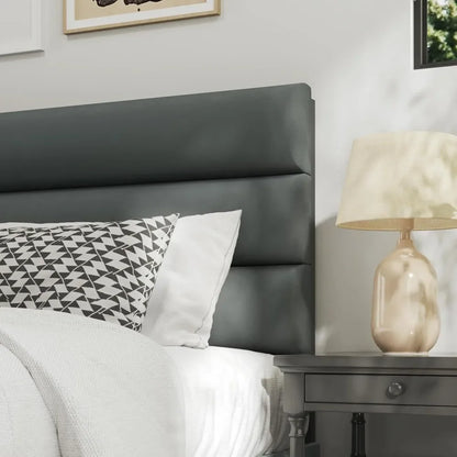 Bed Frame, Platform Bed Frame with Velvet Upholstered Headboard, No Box Spring Needed, Sturdy Metal Support, Noise Free