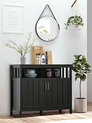 Sideboard Buffet Cabinet, Coffee Bar Cabinet with 2 Doors and Adjustable Shelves for Kitchen Entryway Living Room, Black