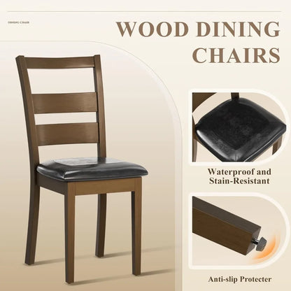 Upholstered Dining Chairs Set of 4, PU Leather Ladder High Back Dining Room Kitchen Side Chair with Adjustable Foot Pegs, Dark