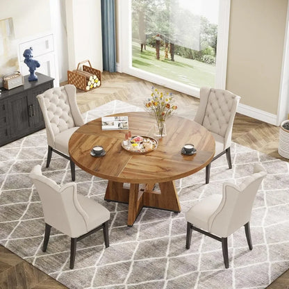 Farmhouse Dining Table, 47 Inch Round Dinner Table for 4, Rustic Round Dining Room Table for Home Dining Room Living Room