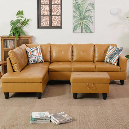 Sectional Sofa Couch,97" Modern 6-Seaters Living Room Sets with Left Facing Chaise Lounge, Movable Ottoman & 2 Pillows L Shaped