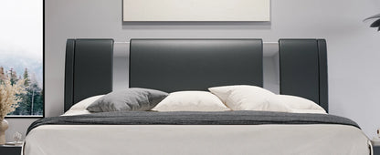 HOOMIC Modern Faux Leather Bed Frame with Iron Pieces Decor, Low Profile Platform Bed with Height-Adjustable Headboard