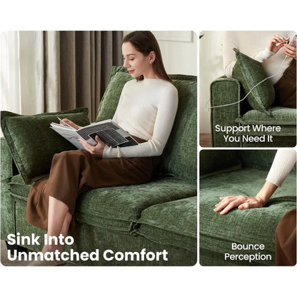2-in-1 Pull-Out Sofa Bed, Convertible Chenille Sofa with 20W Fast Charging, LED Light, Foam Couch Layered Cushion Trim