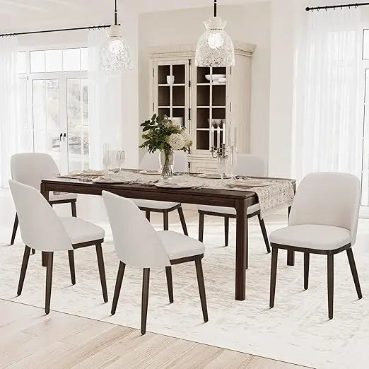 Upholstered Dining Chairs Set of 6, Modern Kitchen Chairs with Back, Fabric Side Dining Room Chairs with Wood Legs for Kitchen
