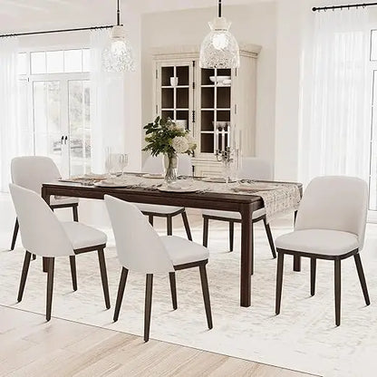 Upholstered Dining Chairs Set of 6, Modern Kitchen Chairs with Back, Fabric Side Dining Room Chairs with Wood Legs for Kitchen