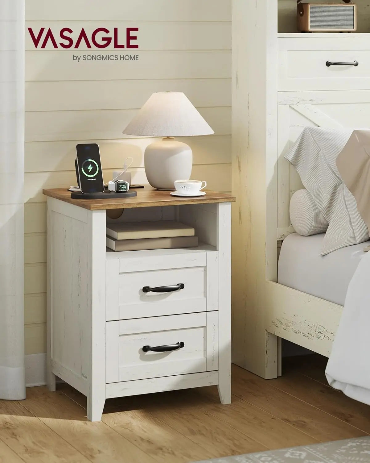 Nightstands, Set of 2 Bedside Tables Side Tables with Drawer Open Compartment for Bedroom Furniture, Nightstands