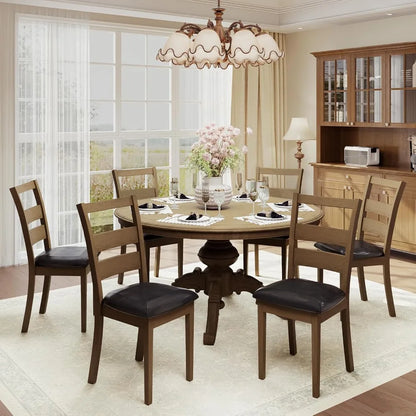 Upholstered Dining Chairs Set of 4, PU Leather Ladder High Back Dining Room Kitchen Side Chair with Adjustable Foot Pegs, Dark
