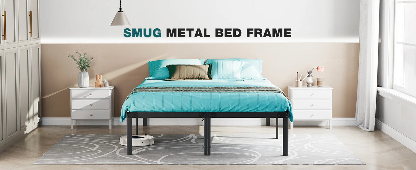 JHK Basic Twin Full Queen King Size Bed Frame Metal Platform Bedroom Frames with Storage Space Sturdy Steel Slat Support 350LBS