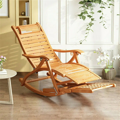 Heavy Duty Bamboo Rocking Chair Adjustable Lounge Recliner Leisure Living Room
