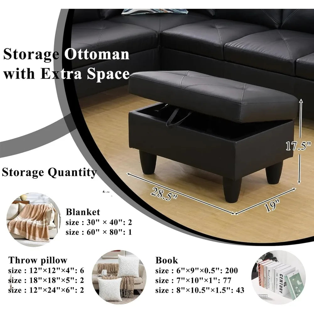 Sectional Sofa Couch,97" Modern 6-Seaters Living Room Sets with Left Facing Chaise Lounge, Movable Ottoman & 2 Pillows L Shaped