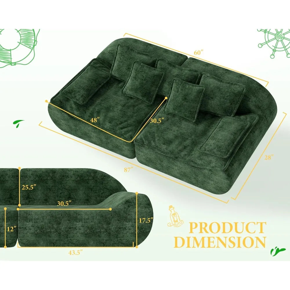 Sectional Living Room Sofa 2-Seater Modular Couch – Comfy Loveseat with Throw, Deep Seat Small Sofa for Compact Space