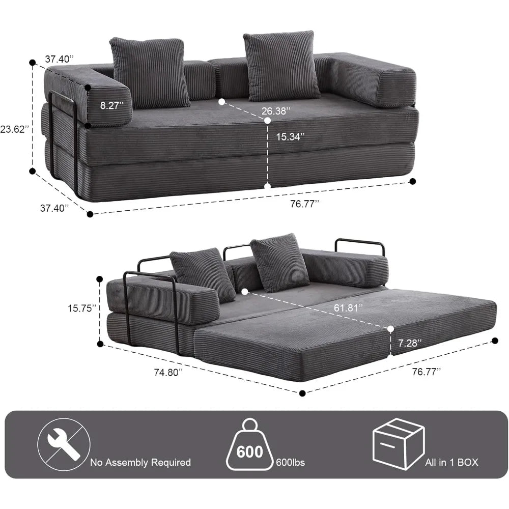 MBM Convertible Sleeper Sofa Bed – Folding Lounge Couch with Pillow