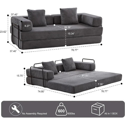 MBM Convertible Sleeper Sofa Bed – Folding Lounge Couch with Pillow