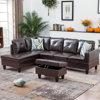 Sectional Sofa Couch,97" Modern 6-Seaters Living Room Sets with Left Facing Chaise Lounge, Movable Ottoman & 2 Pillows L Shaped