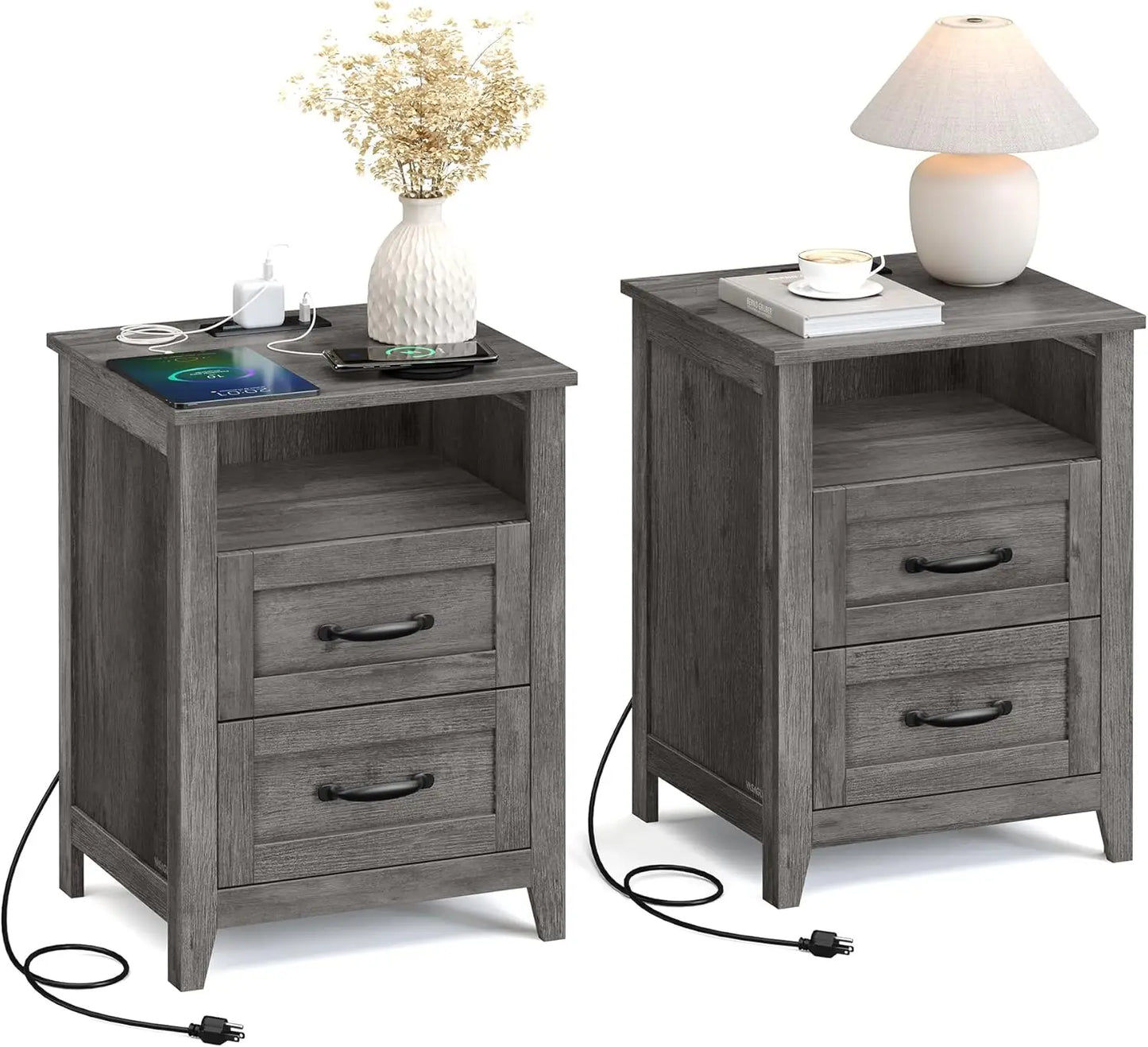 Nightstands, Set of 2 Bedside Tables Side Tables with Drawer Open Compartment for Bedroom Furniture, Nightstands