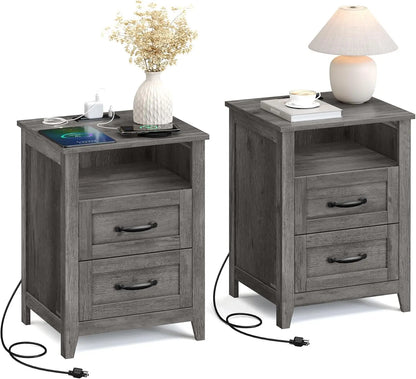 Nightstands, Set of 2 Bedside Tables Side Tables with Drawer Open Compartment for Bedroom Furniture, Nightstands