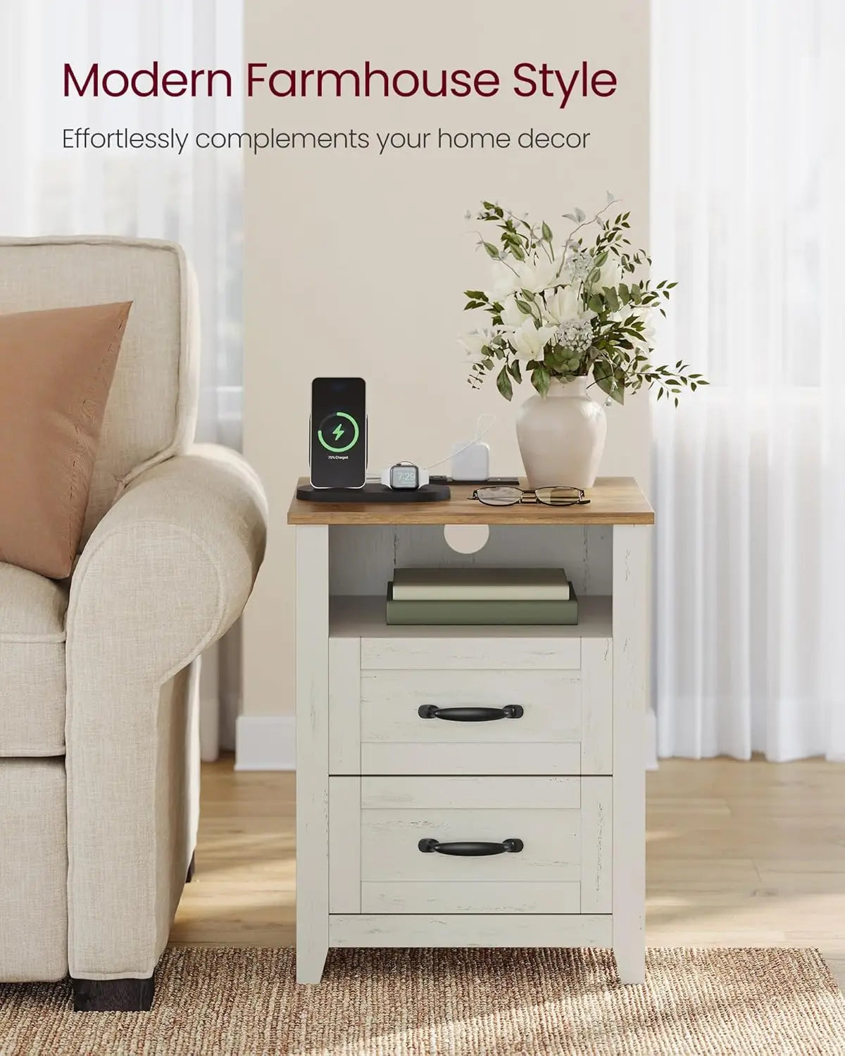 Nightstands, Set of 2 Bedside Tables Side Tables with Drawer Open Compartment for Bedroom Furniture, Nightstands