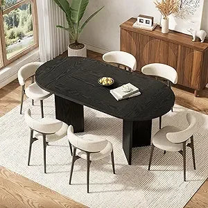 63" Rustic Oval Dining Table for 4-6, Sturdy MDF Farmhouse Kitchen Table with Metal Strip Base, for Living Room, Office, Restau