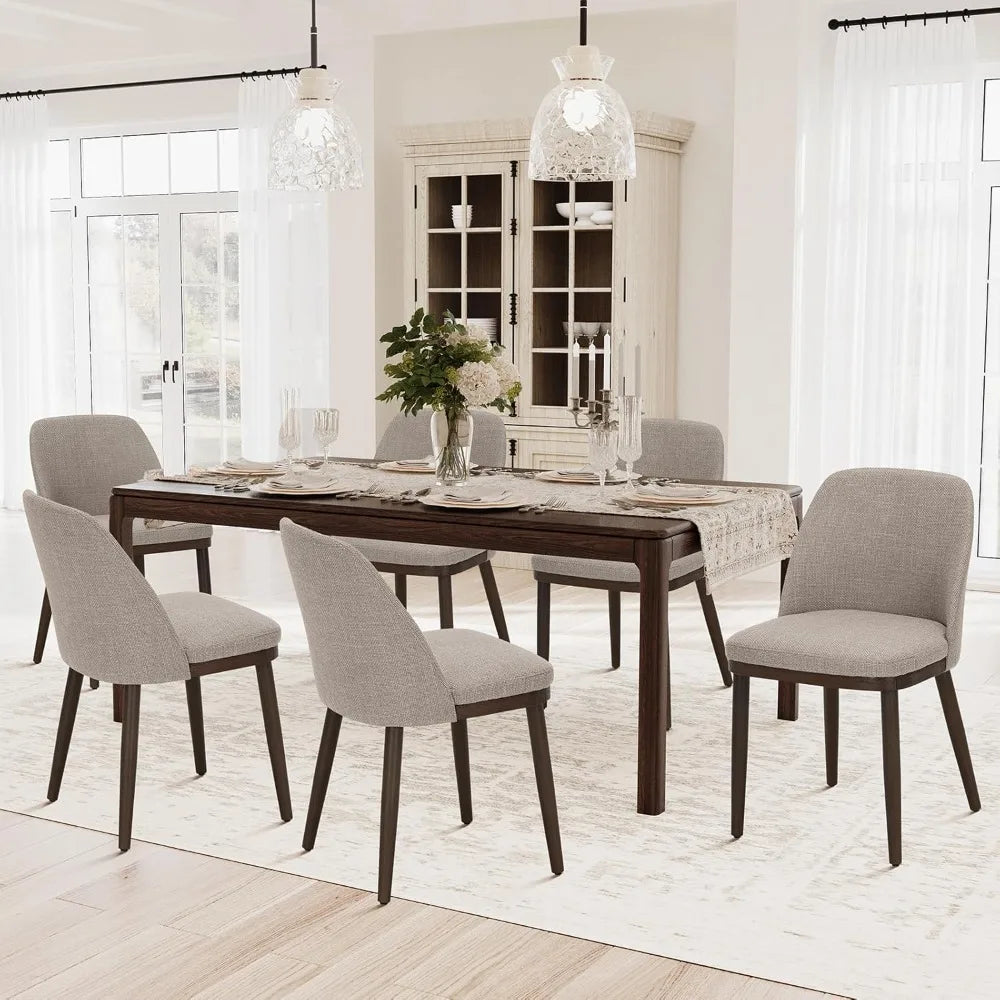 Upholstered Dining Chairs Set of 6, Modern Kitchen Chairs with Back, Fabric Side Dining Room Chairs with Wood Legs for Kitchen